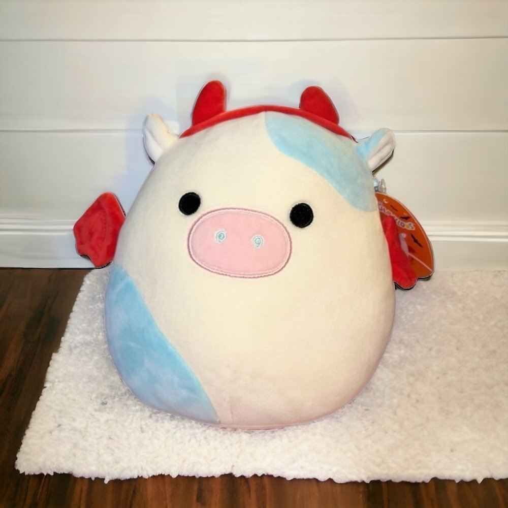 Belana the Cow dressed up in Devil Costume Halloween 2022 8” Squishmallow